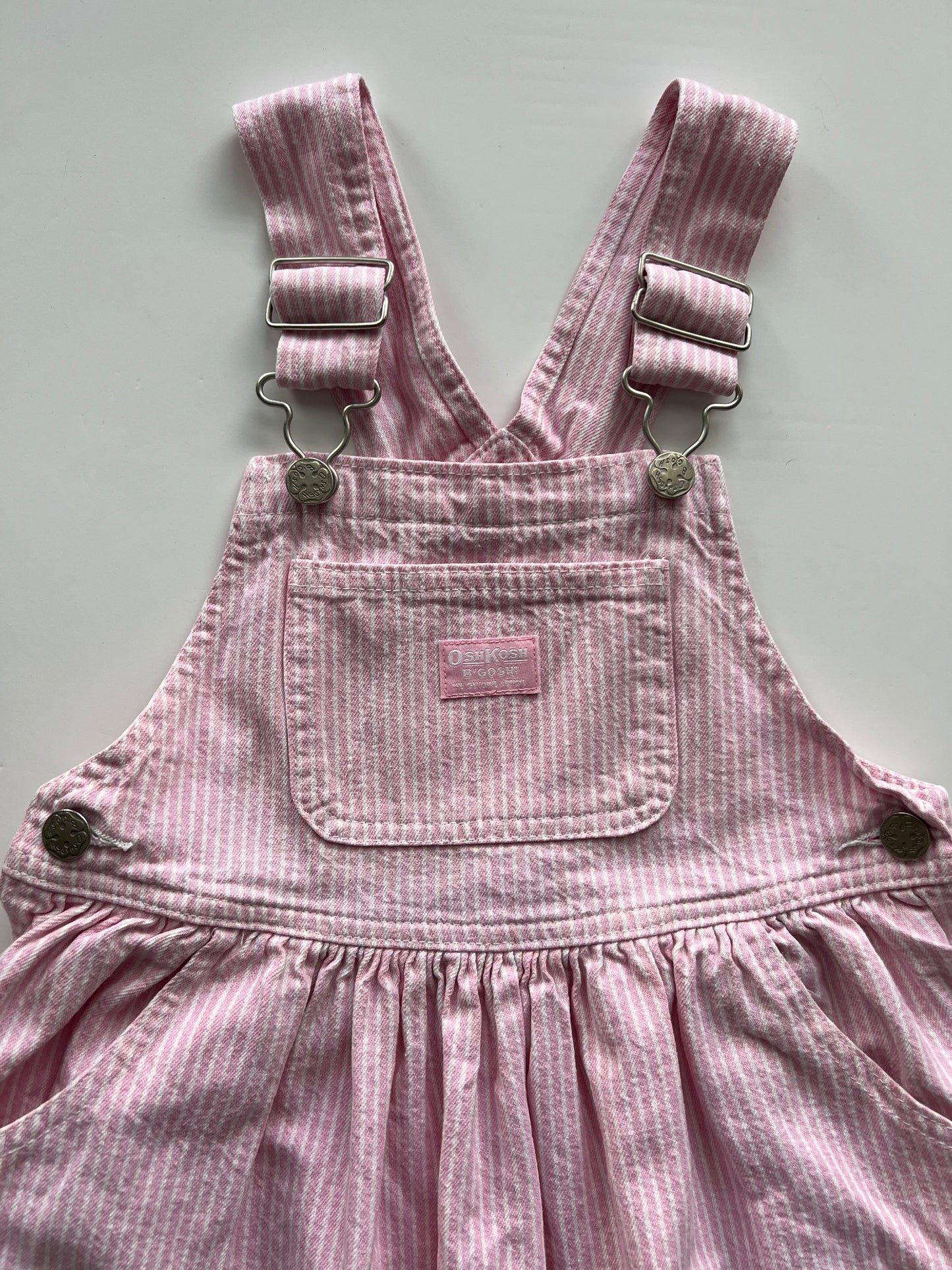 Oshkosh Vintage Pink Hickory Stripe Pinafore Dress - Age 6X