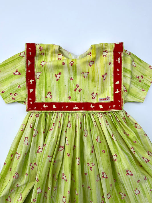 Poppy Vintage Bryony Dress in Hens Mint Print - Age 5y