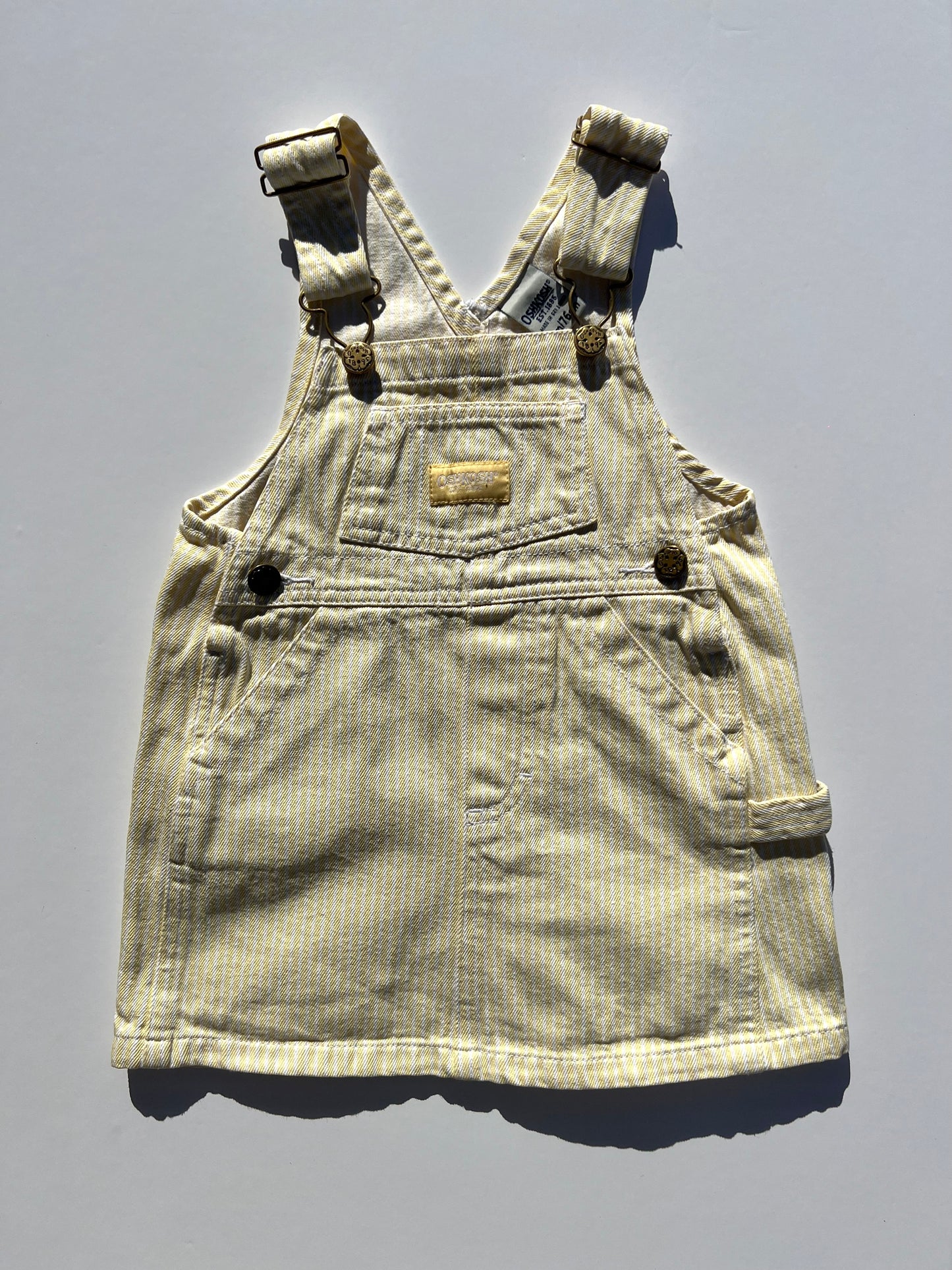 Oshkosh Vintage Yellow Hickory Stripe Dungaree Dress - Age 12m