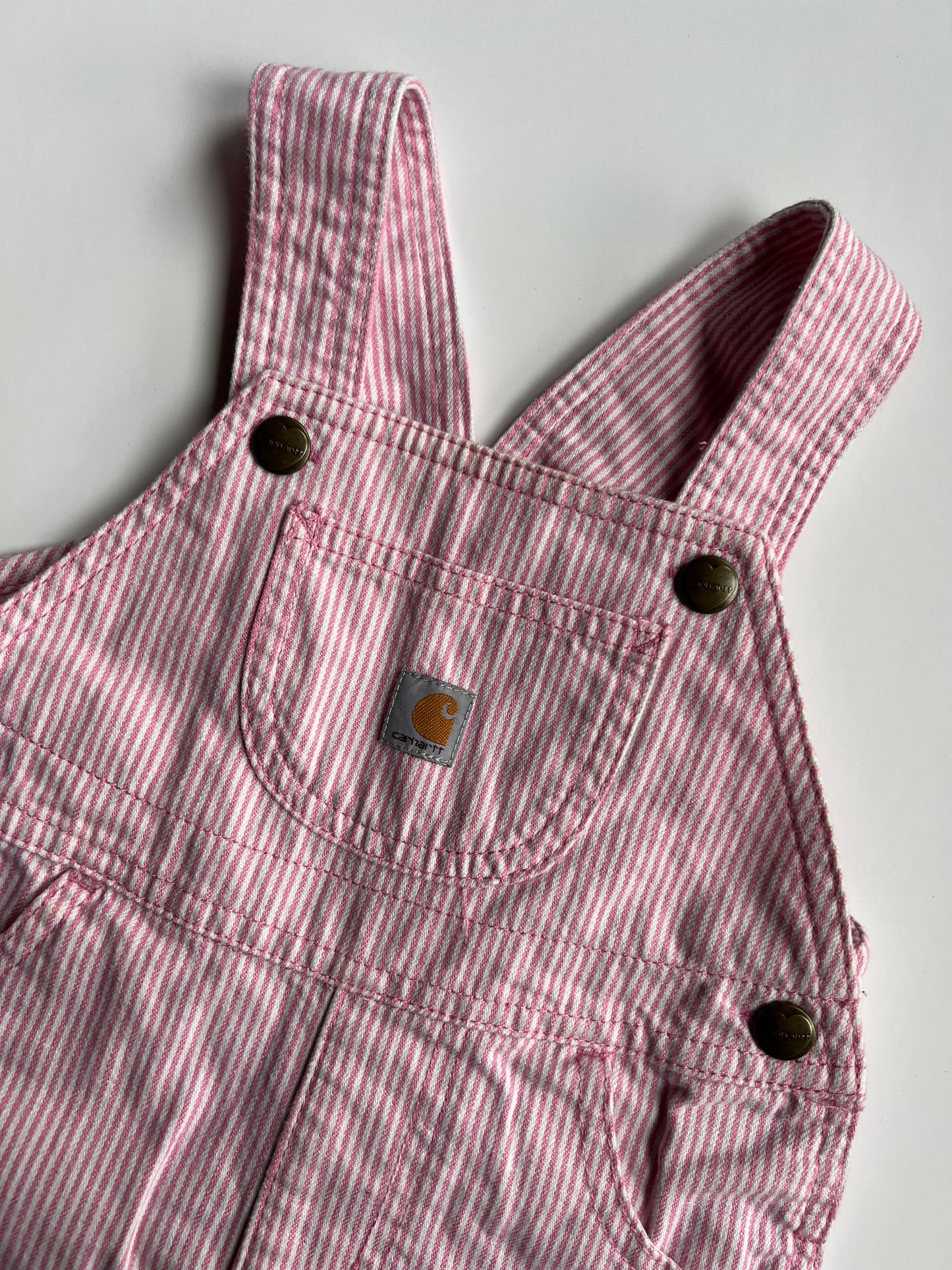 Carhartt Pink Hickory Stripe Shortalls - Age 24m