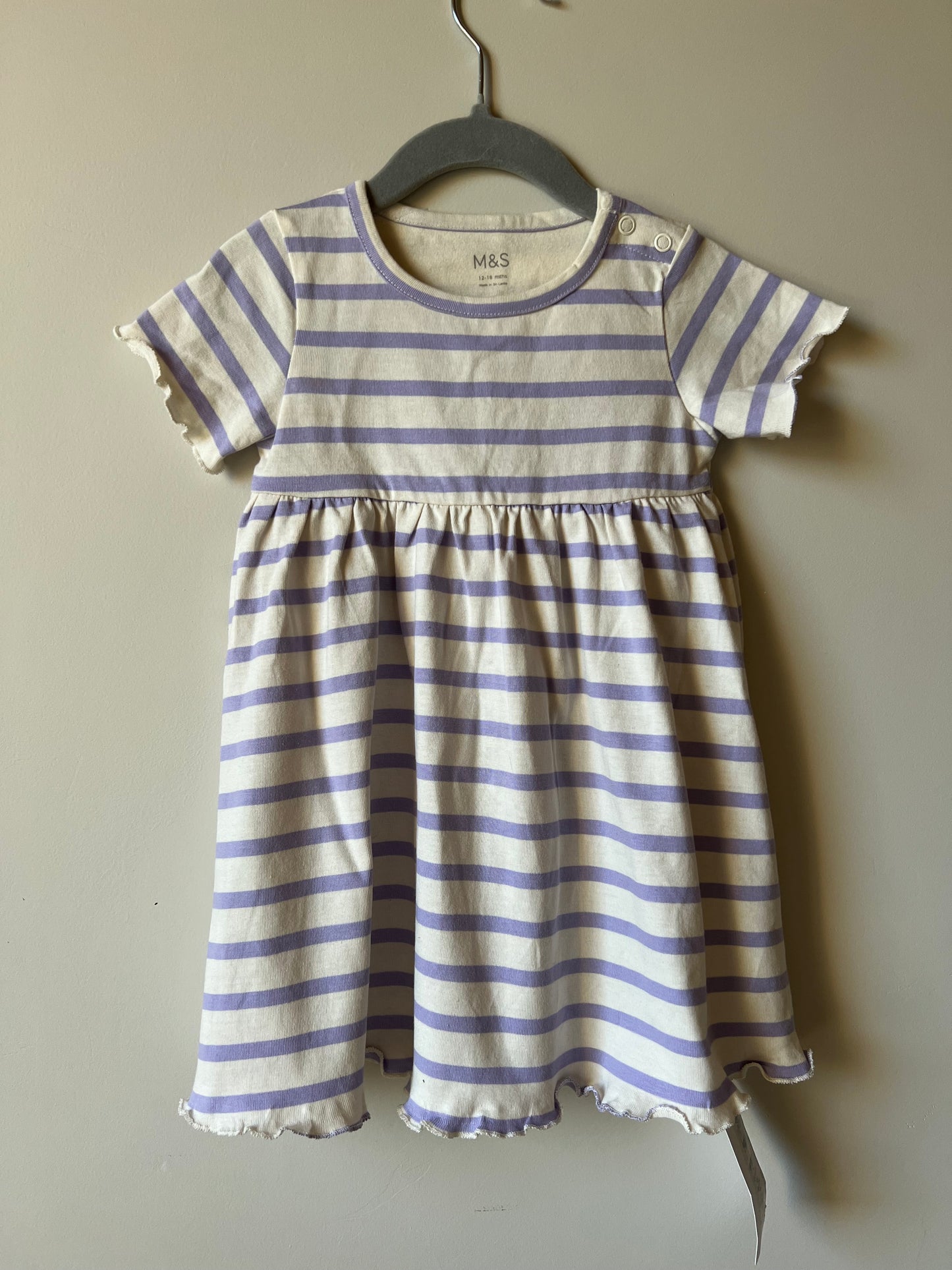 M&S Cotton Jersey Striped Dress - Age 12-18m BNWT