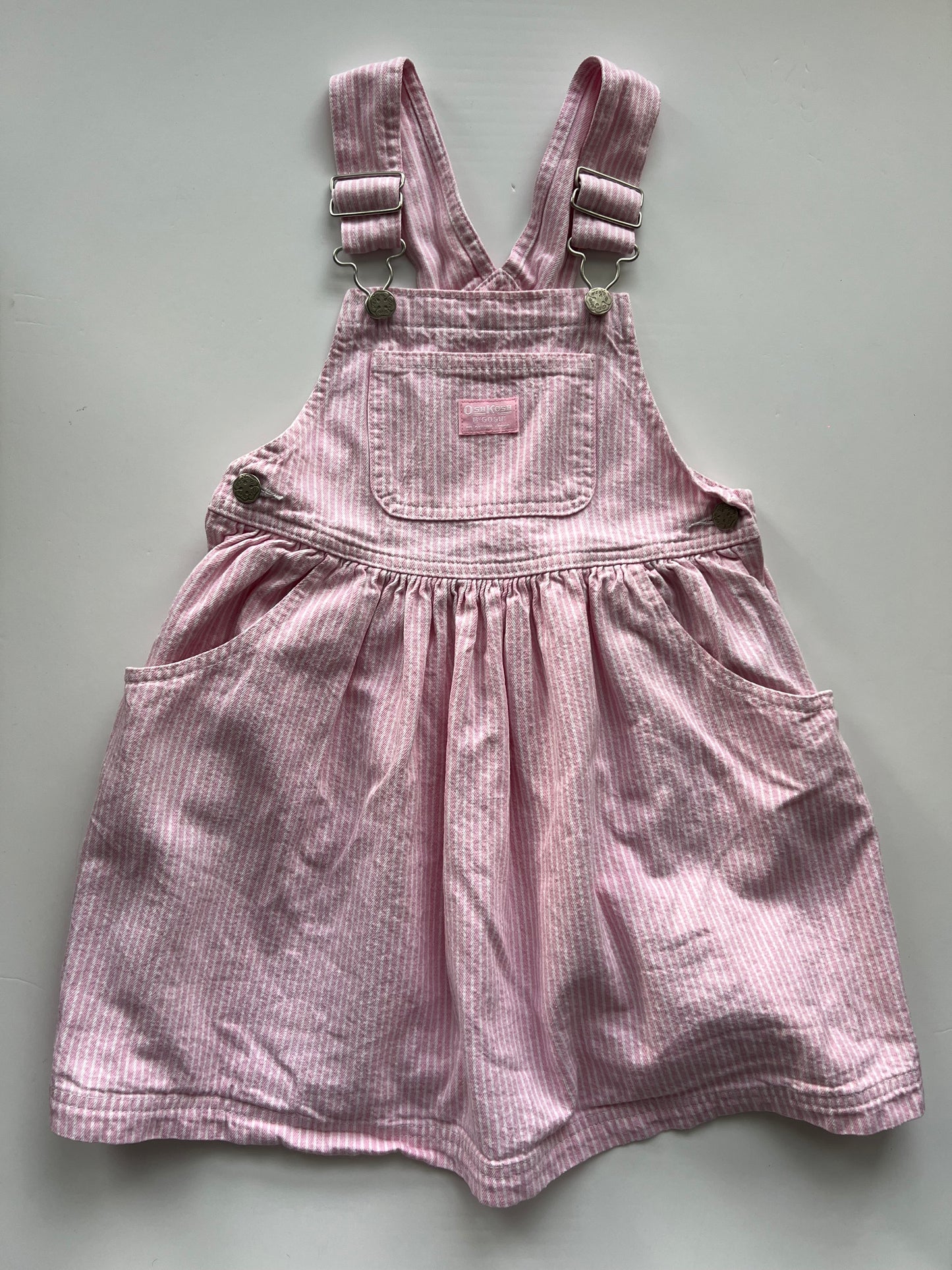 Oshkosh Vintage Pink Hickory Stripe Pinafore Dress - Age 6X