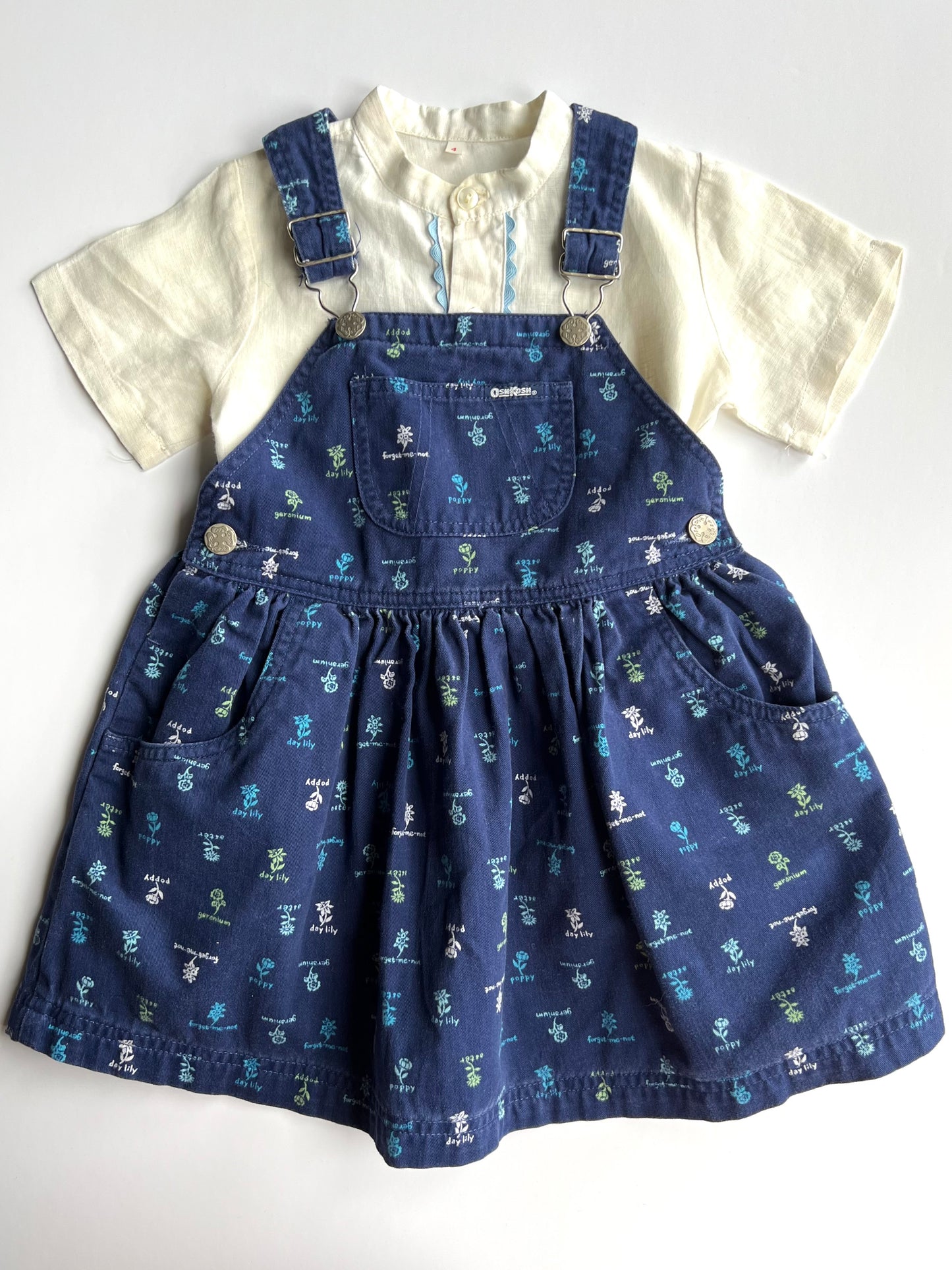 Oshkosh Vintage Garden Flowers Dungaree Dress - Age 4T