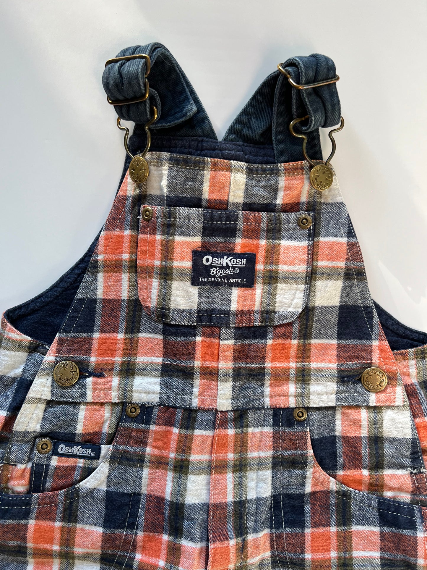 Oshkosh Vintage Lined Check Dungarees - Age 9-12m (roomy)