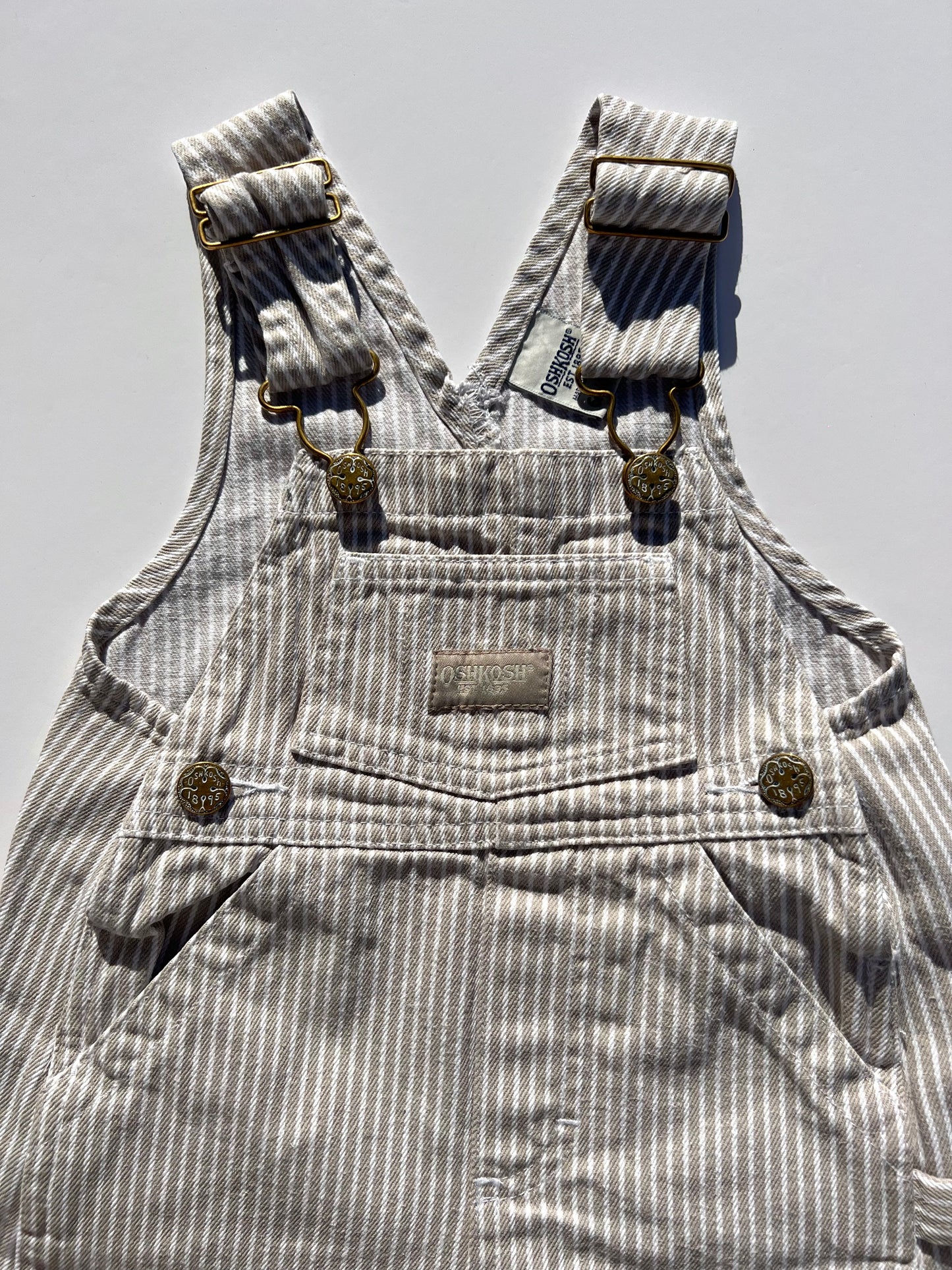 Oshkosh Vintage Beige Striped Dungaree Dress - Age 6m