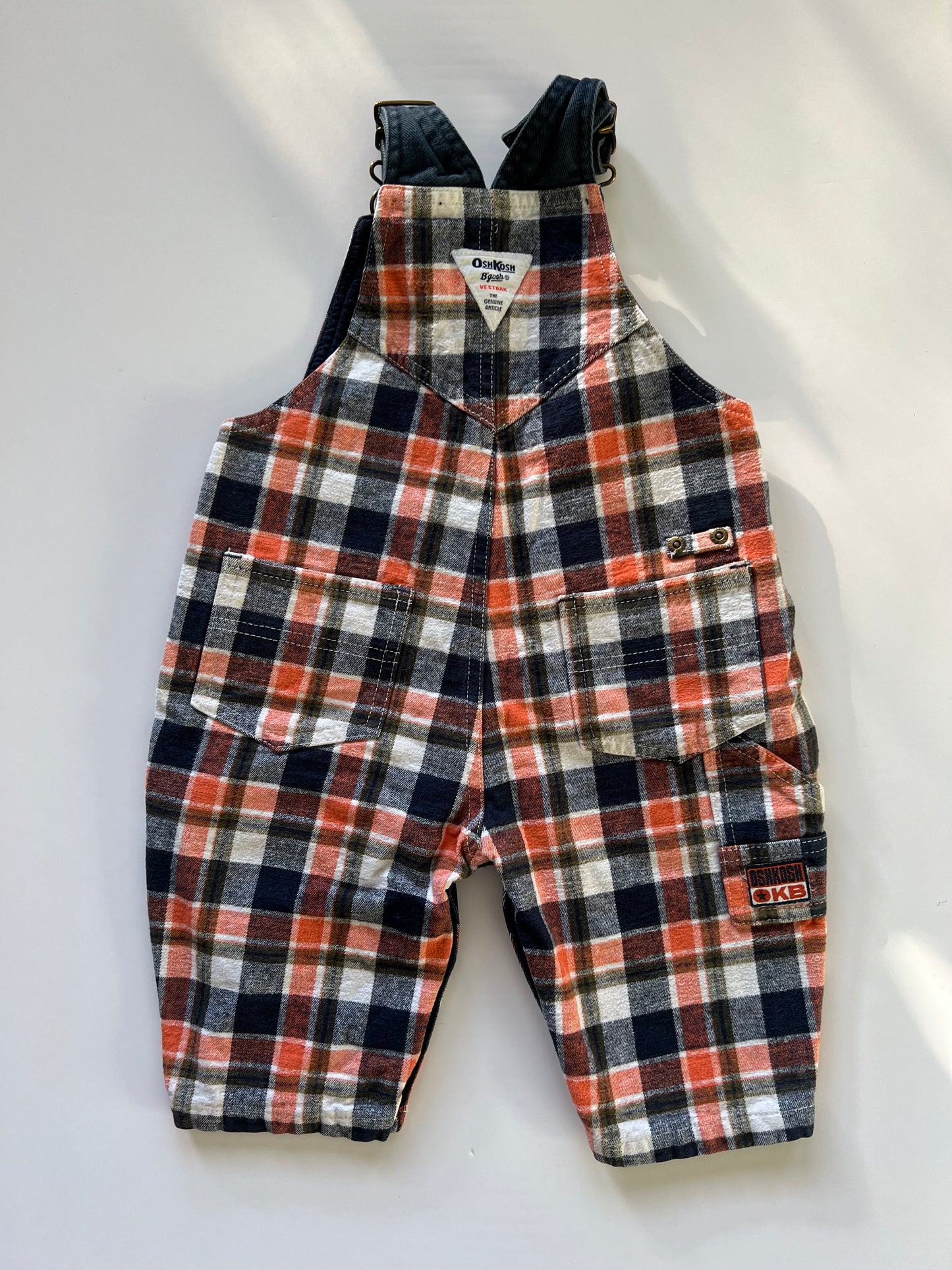 Oshkosh Vintage Lined Check Dungarees - Age 9-12m (roomy)