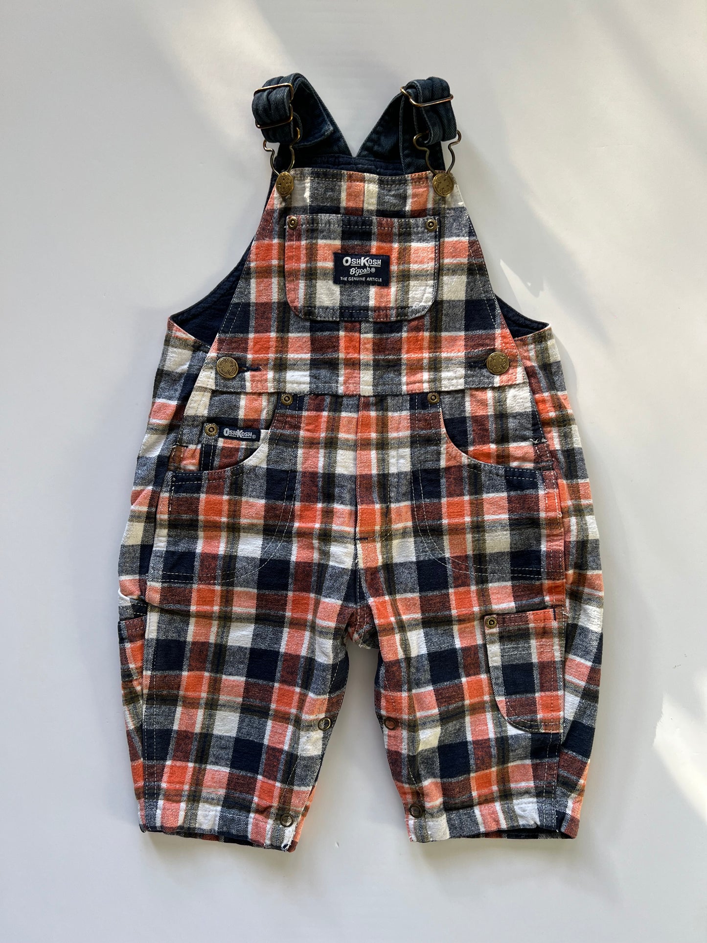 Oshkosh Vintage Lined Check Dungarees - Age 9-12m (roomy)