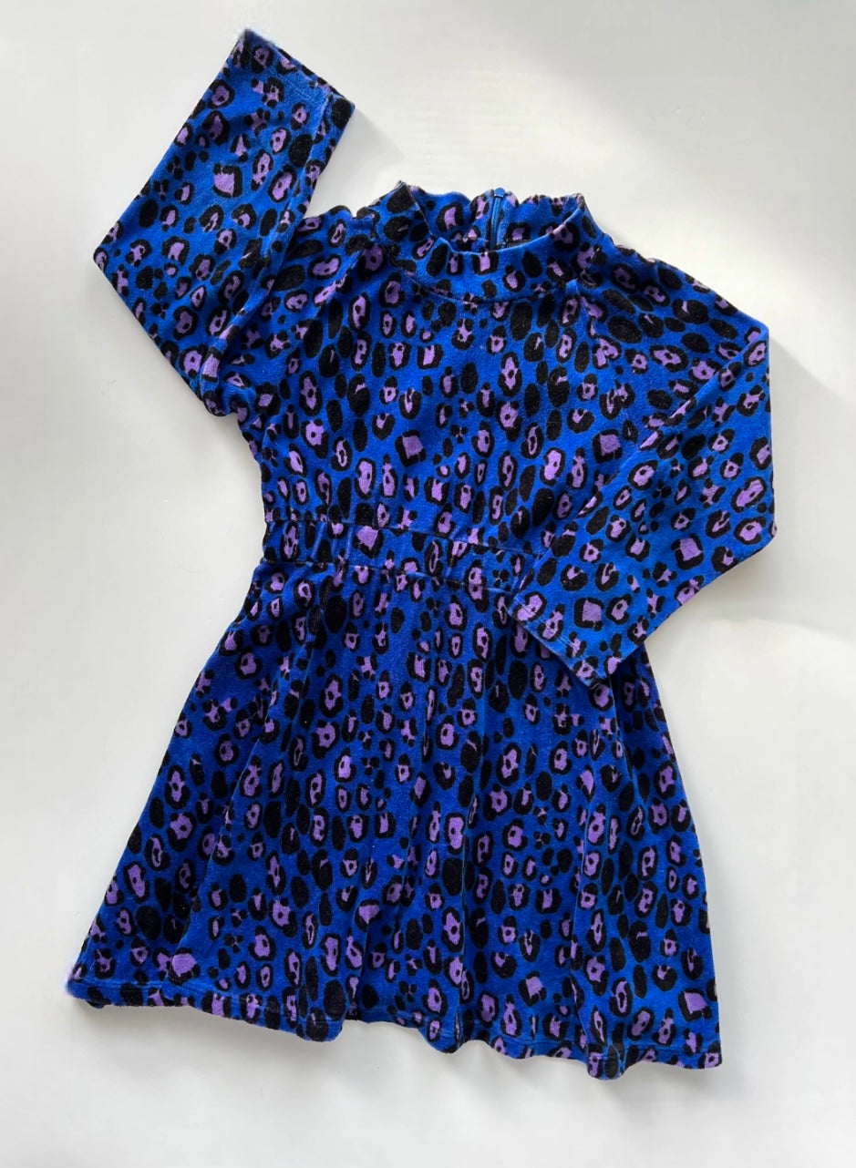 Mini Rodini Purple Leopard Print Velour Dress - Age 5-7y