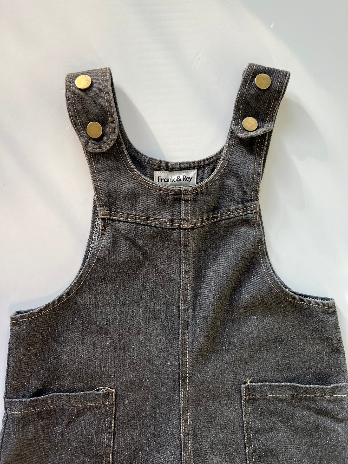 Frank & Rey Soft Washed Black Denim Dungarees - Age 4-6y