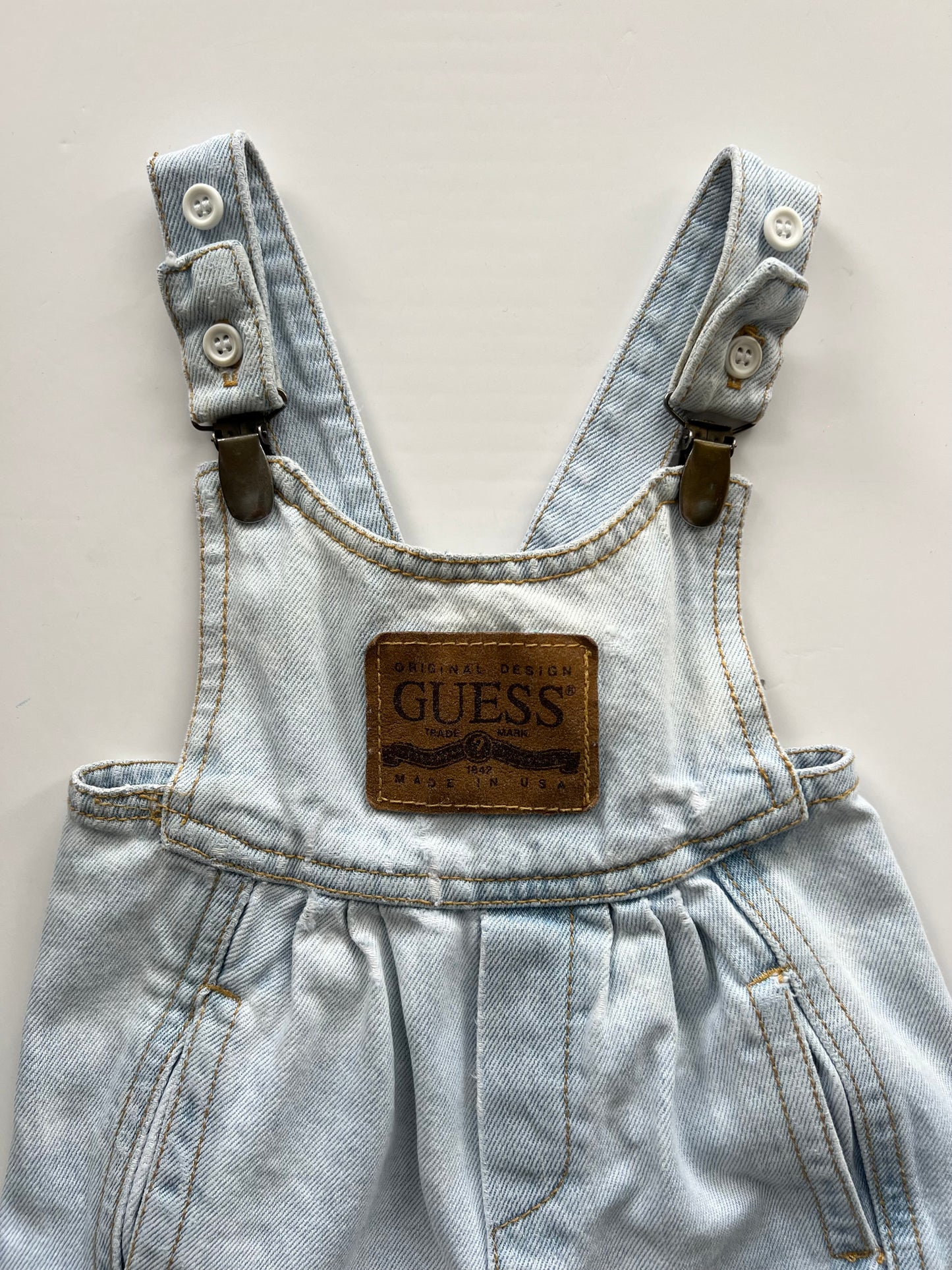 Guess Vintage Light Wash Denim Clip Dungarees - Age 12m