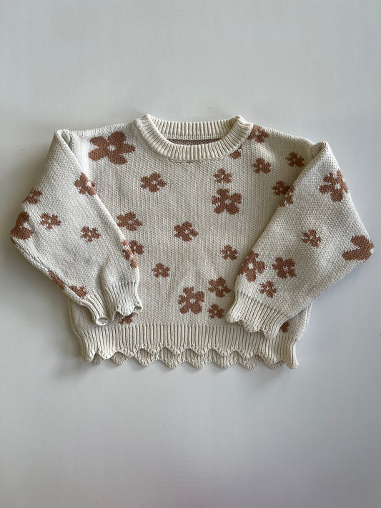 Scallop Edged Floral Knit Jumper - Age 3-4y