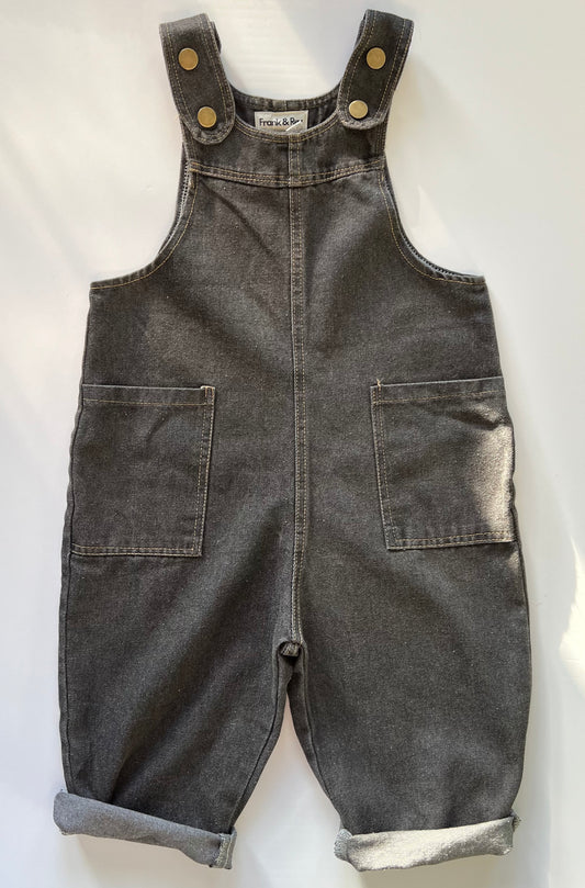 Frank & Rey Soft Washed Black Denim Dungarees - Age 4-6y